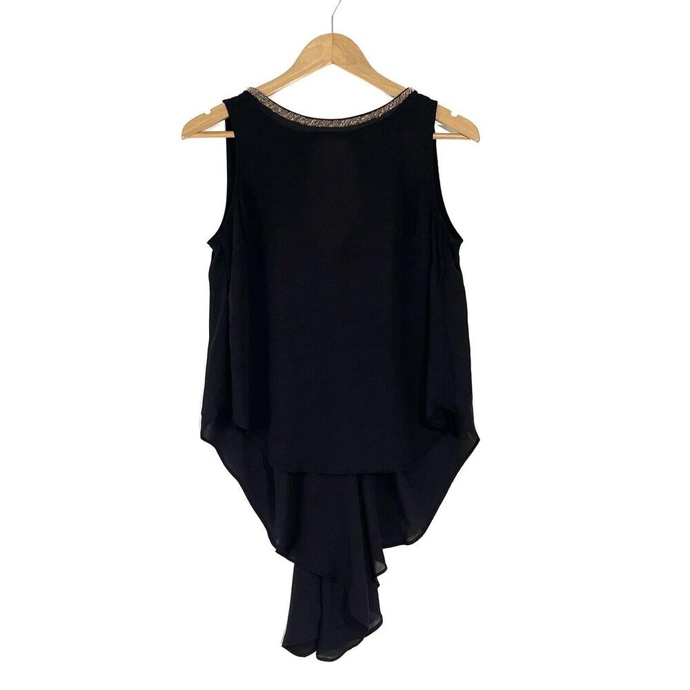 Greylin Size Small Juliette Black Beaded Neck Cascade Back Sleeveless Blouse Top